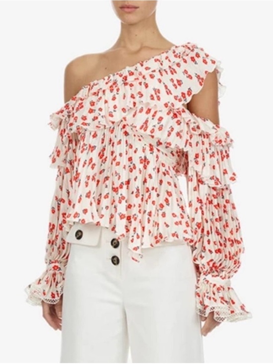 Tops - Self Portrait Printed Floral One Shoulder Top